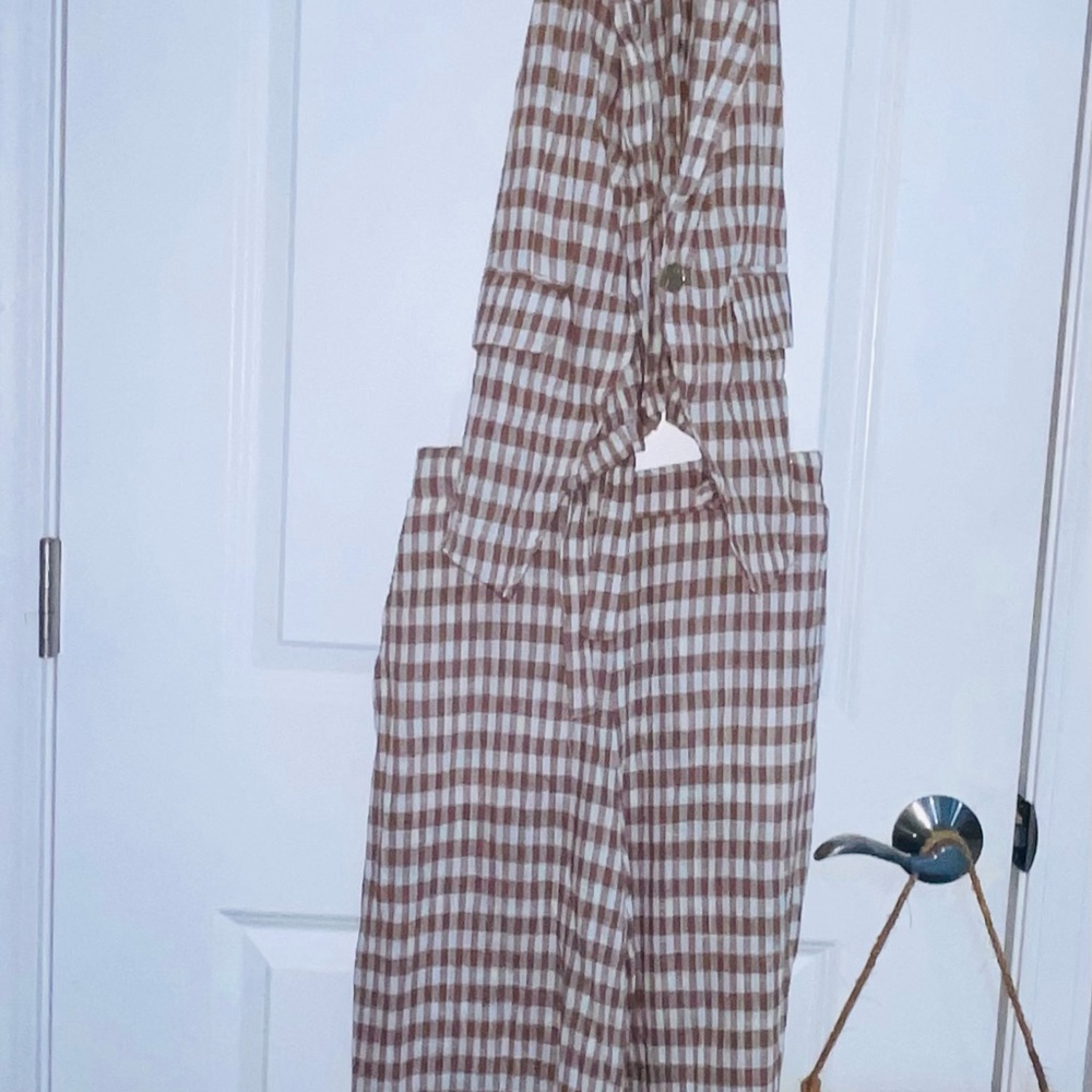 Brown Checkered Women's Two-Piece Jumpsuit